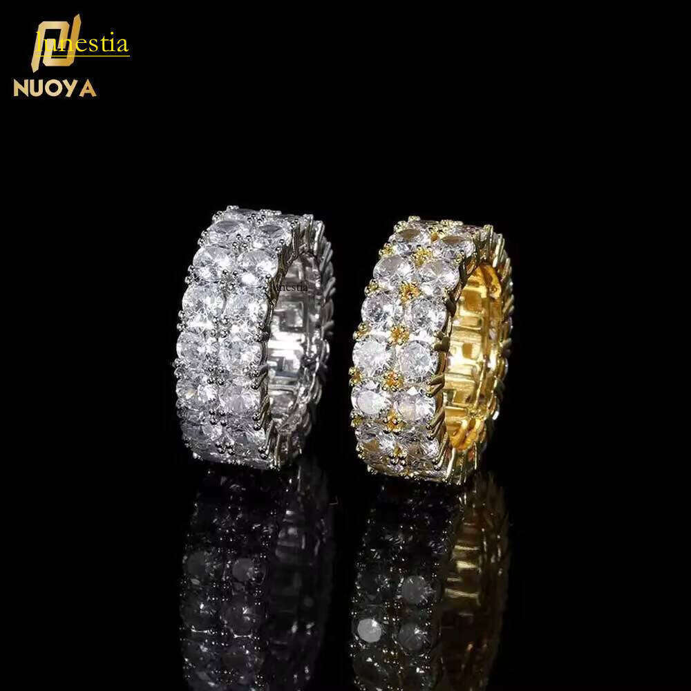 Hip Hop Jewelry Iced Out Dia Gold Plated Double Row 3A CZ Ring for Men