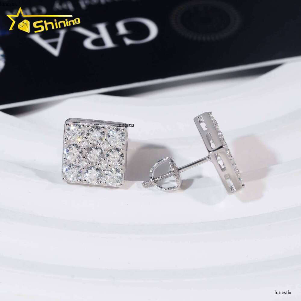 Pass Tester GRA Certified VVS Sterling Sier Men's Square Silicon Stone Stud Earrings