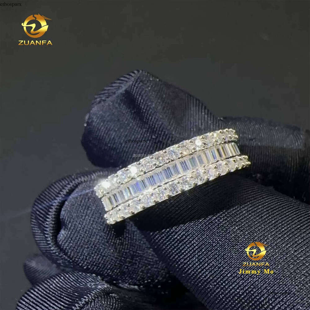 Customized Unique Wedding Jewelry Solid Sier GRA Certificates White Gold Bridal Baguette Moissanite Eternity Band Ring