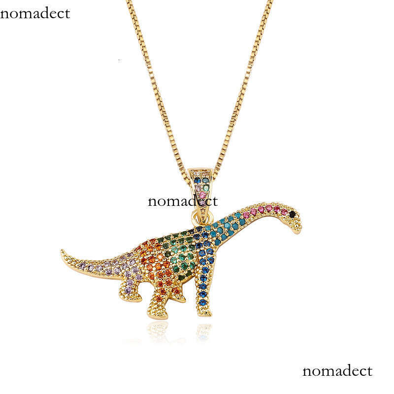 Unique Micro-Paved Full Moissanite chain Colorful Dinosaur Pendant INS Women's Clavicle Chain Versatile Hip-Hop Necklace