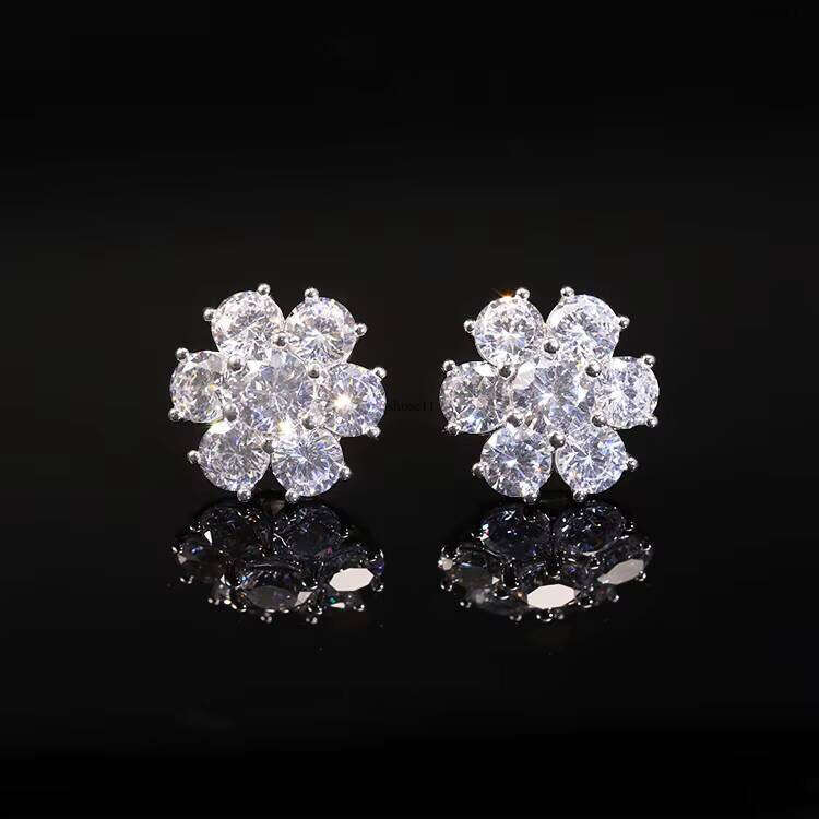 Fashion New Design Gold Plated Pass Dia test Moissanite Sier Jewelry Stud Suower Earring Gift for Women