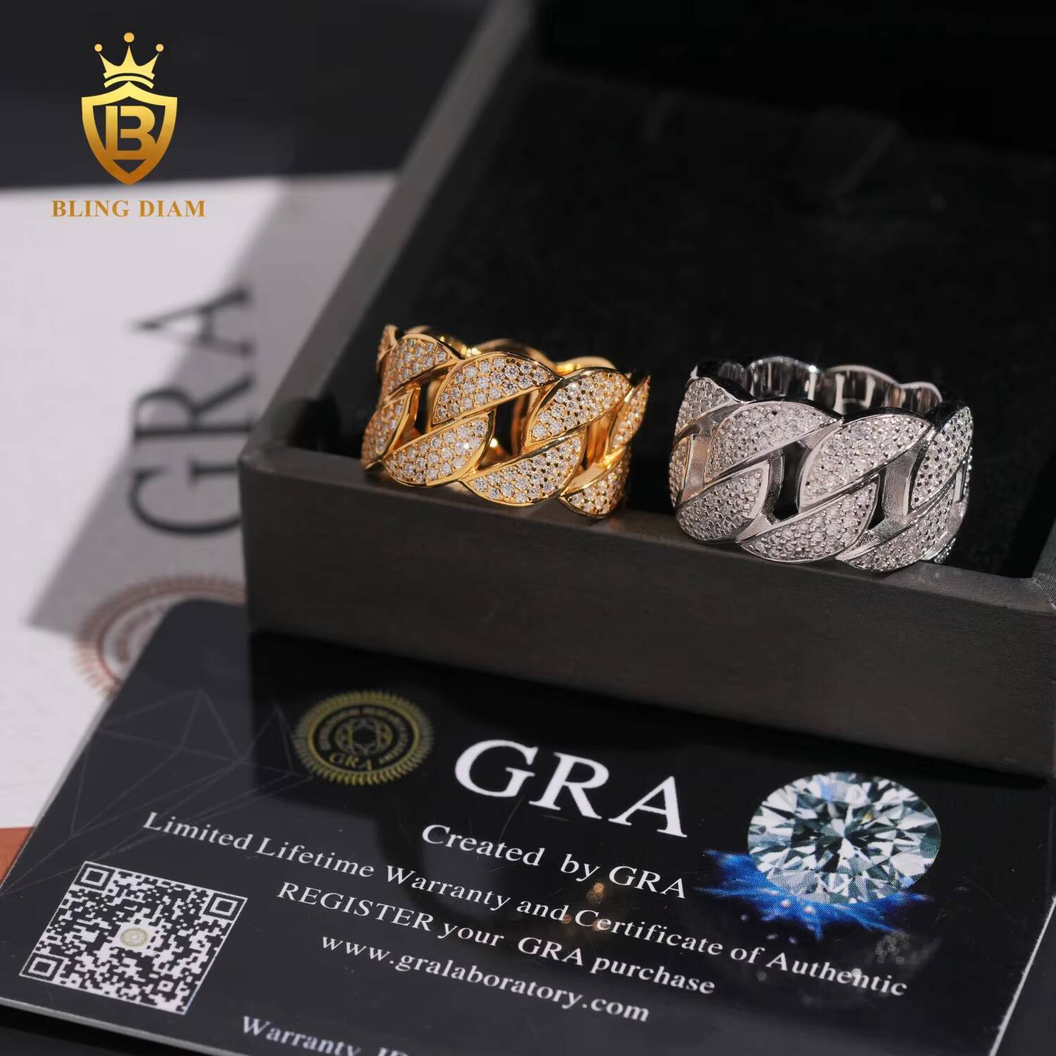 Wholesale Factory Price Hip Hop Jewelry Fully Iced Out 925 Silver Gold Cuban Rings Mens Custom Moissanite Ring