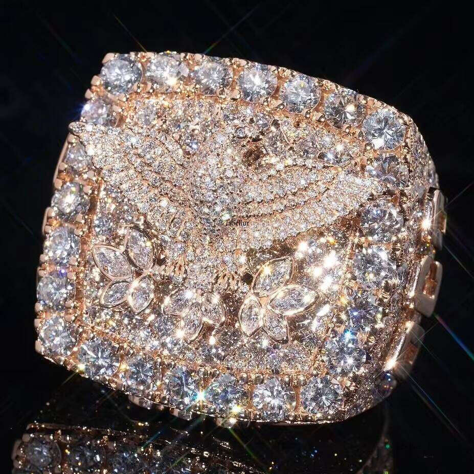 Stylish Men Jewelry Made Rose Gold Moissanite Dia Championship Ring With Custom