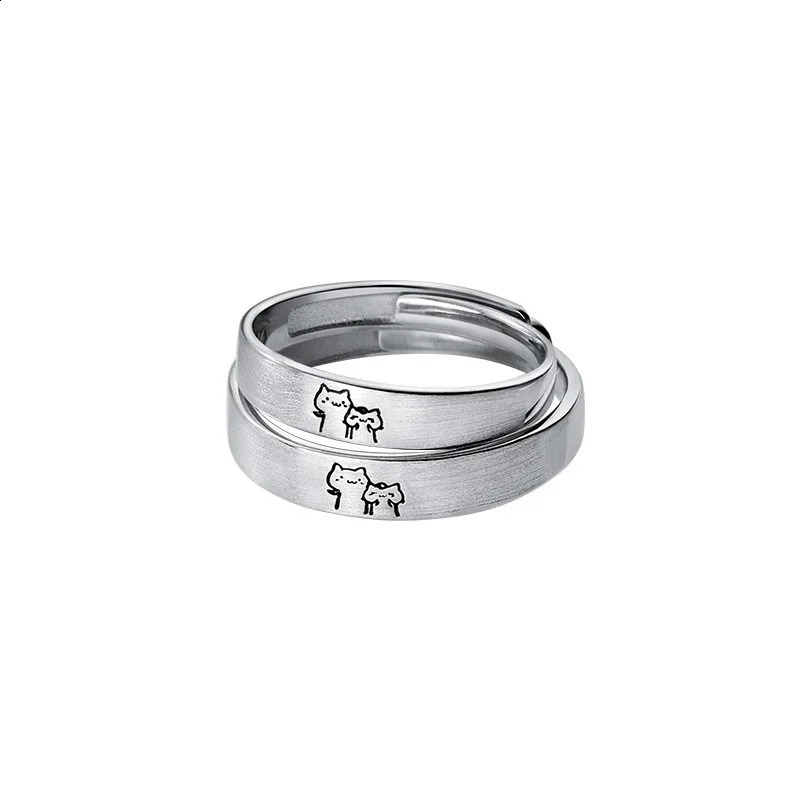 Kitten Couple Rings Cute Sliver Color Cat Open Ring for Women Men Adjustable Finger Rings Romantic Lovers Anniversary Jewelry 250805