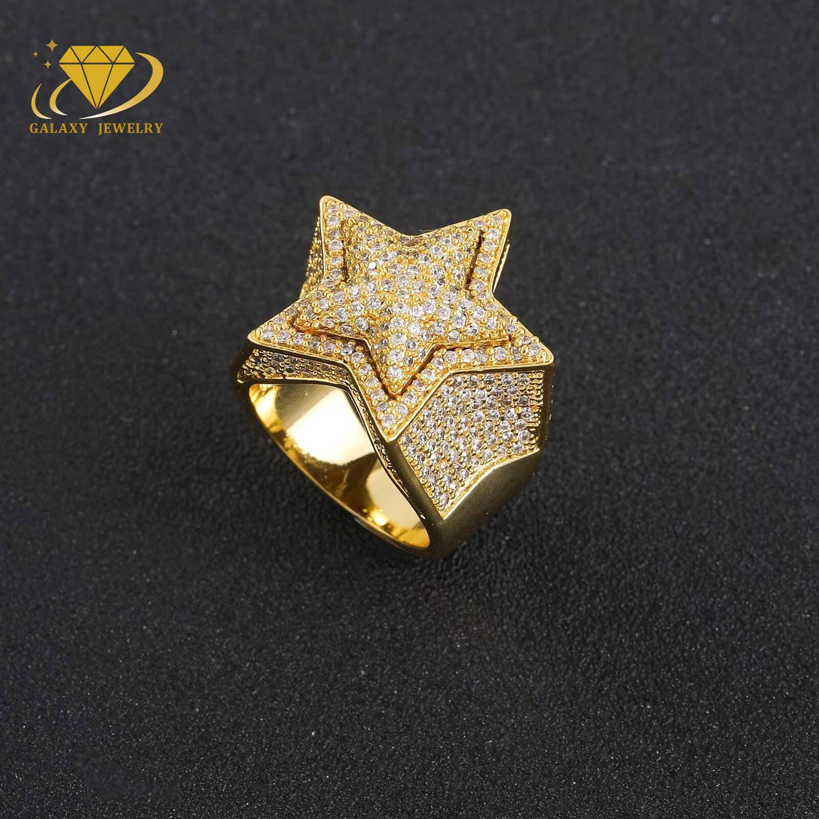 Pass Diamond Tester Fancy Shape Mossanite Star Ring Iced Out 925 Sterling Silver D Vvs Moissanite Hip Hop Ring
