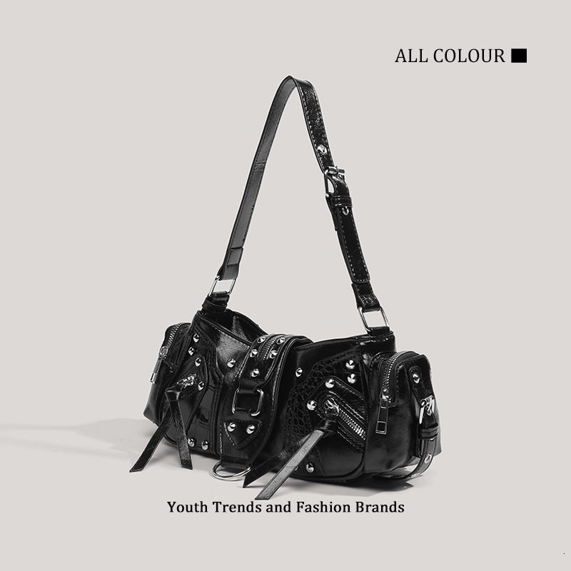High-Value Hot Girl Motorcycle Oil Wax Leather Single Shoulder Crossbody Commuter Underarm Bag ddmymoon