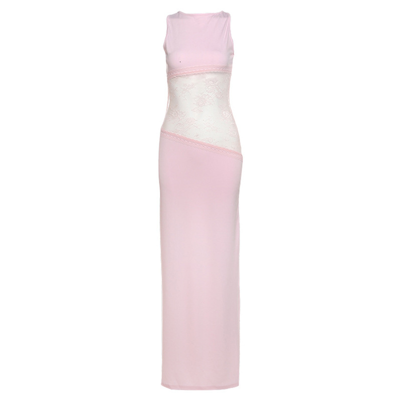 2025 Summer New Style Sexy Slim Fit Lace Patchwork Backless Long Dress Elegant French Dress