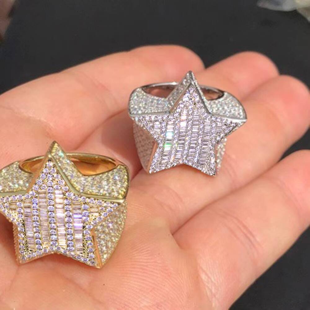 Hot Sale Star Rings Full With Moissanite Ring Gifts Couple Wedding FingerJewelry Iced Out Rings Men