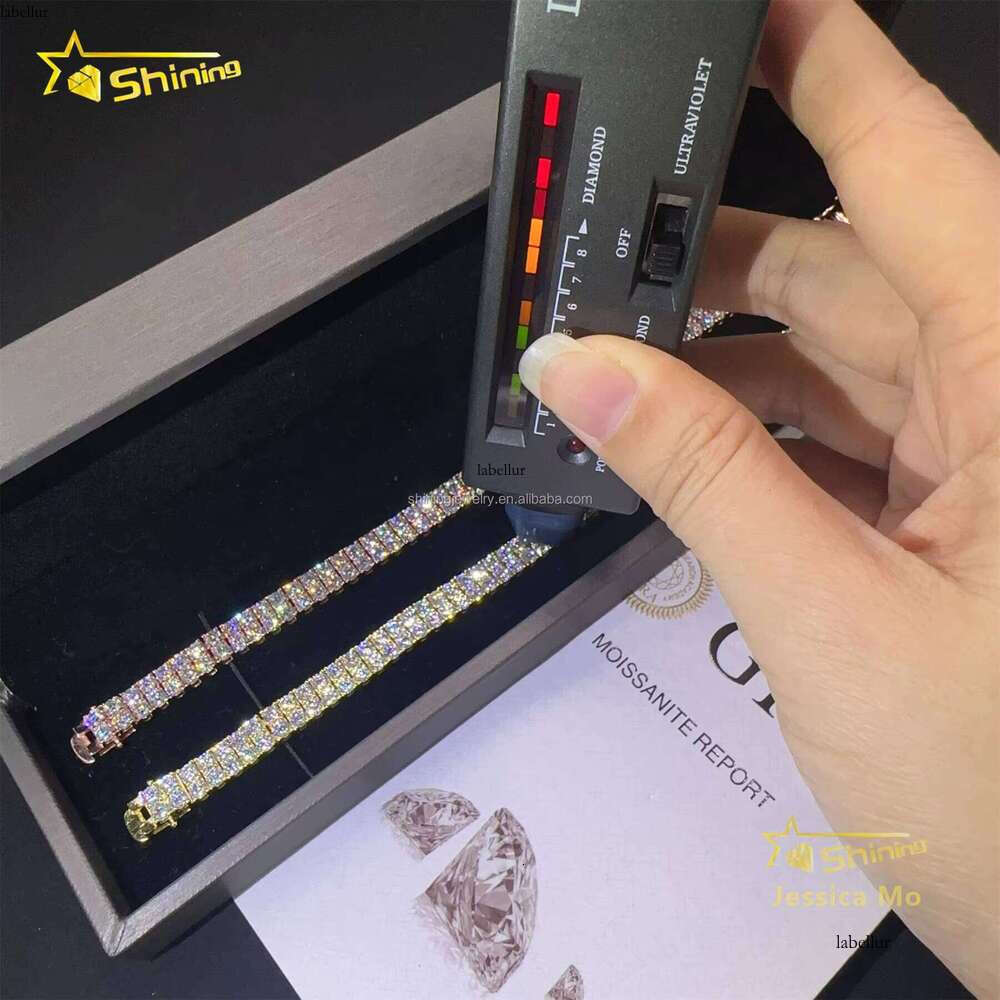 Bulk Stock New Arrivals S Solid Sier Two Rows 3mm Hip Hop Jewelry VVS1 Moissanite Iced Out GRA Certificate Tennis Bracelet