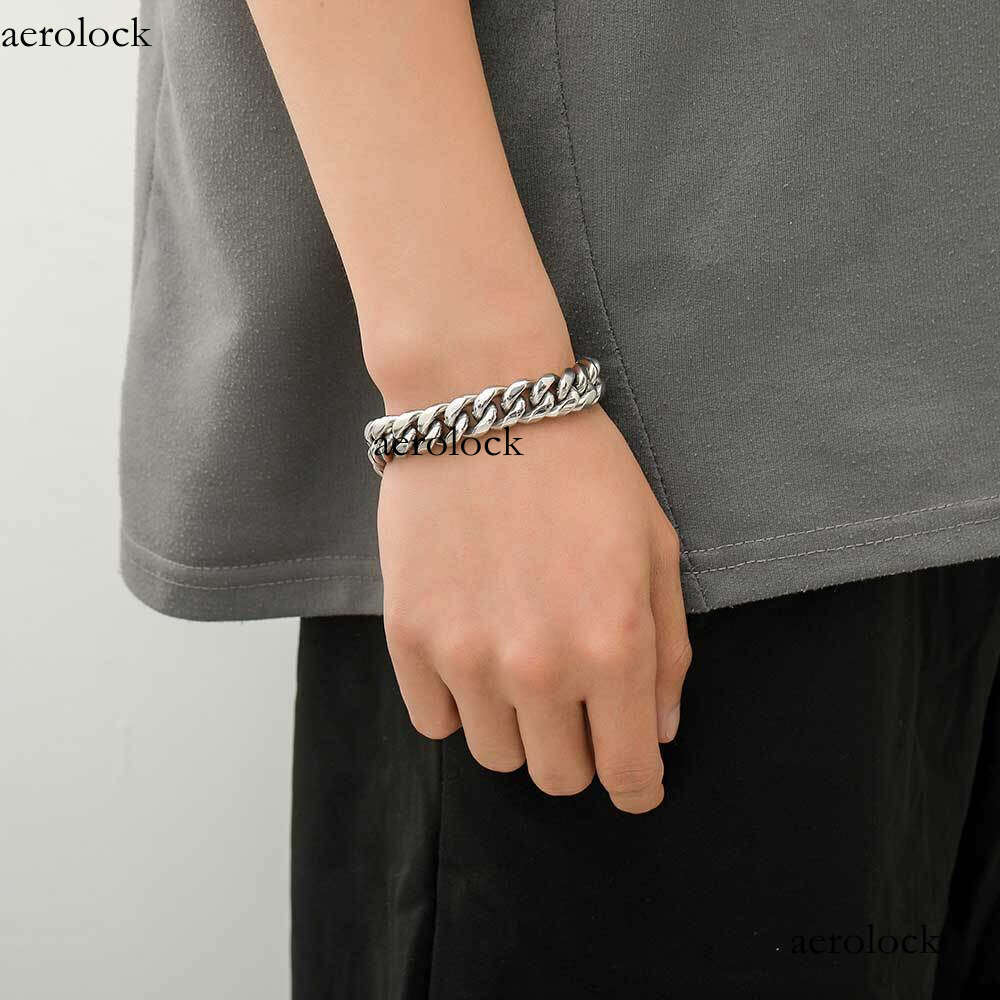 Single-Sided Spring Buckle Stainless Cuban Trendy Hip-Hop Titanium Steel Gold Men's Bracelet