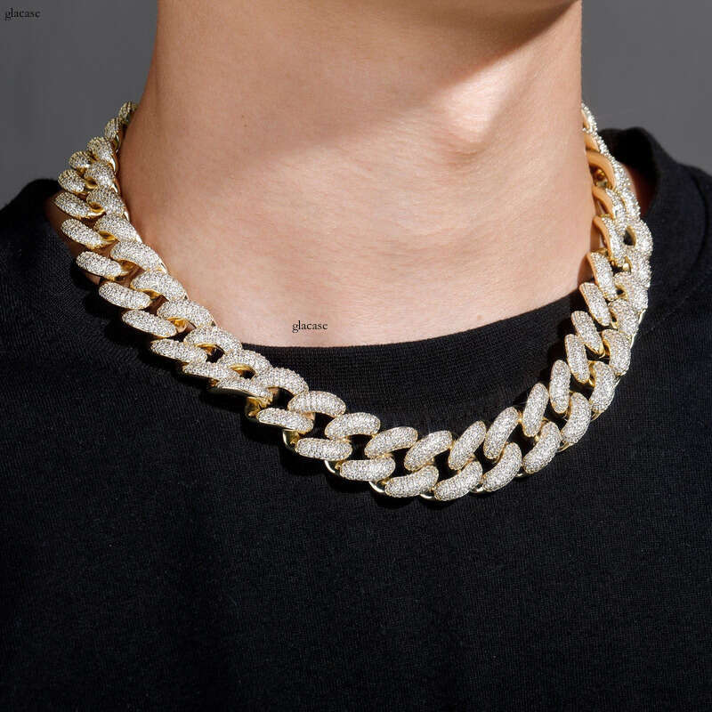 Hip-Hop Style 18MM Full Moissanite chain Spring Clasp Cuban Chain Necklace Bracelet Men's Personality Versatile Accessory