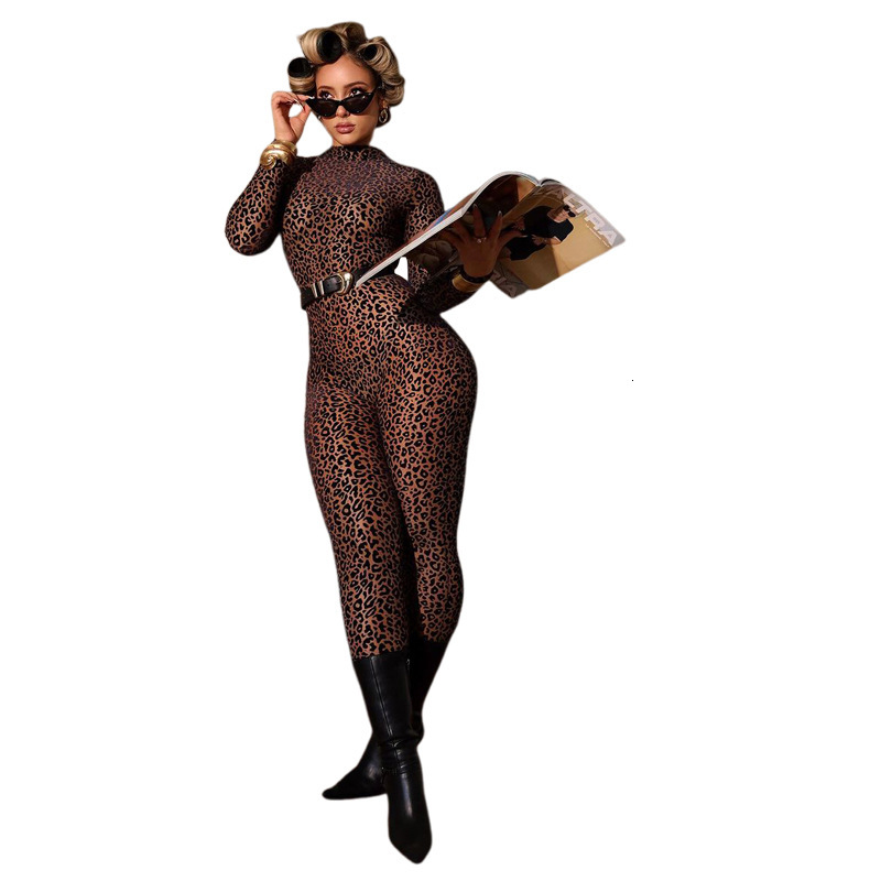 2025 Summer New Womens Fashion Sexy Leopard Print High Waist Slim Fit Bodycon Long Sleeve Jumpsuit