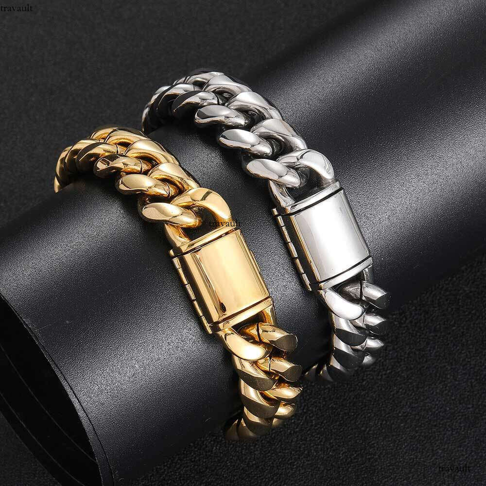 Hip-Hop Flip Clasp Stainless Miami Cuban Trendy Brand Personality Gold Men's Titanium Steel Bracelet