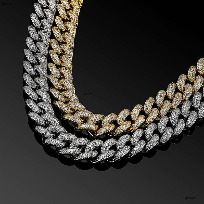 Hip-Hop Style 18MM Full Moissanite chain Spring Clasp Cuban Chain Necklace Bracelet Men's Personality Versatile Accessory