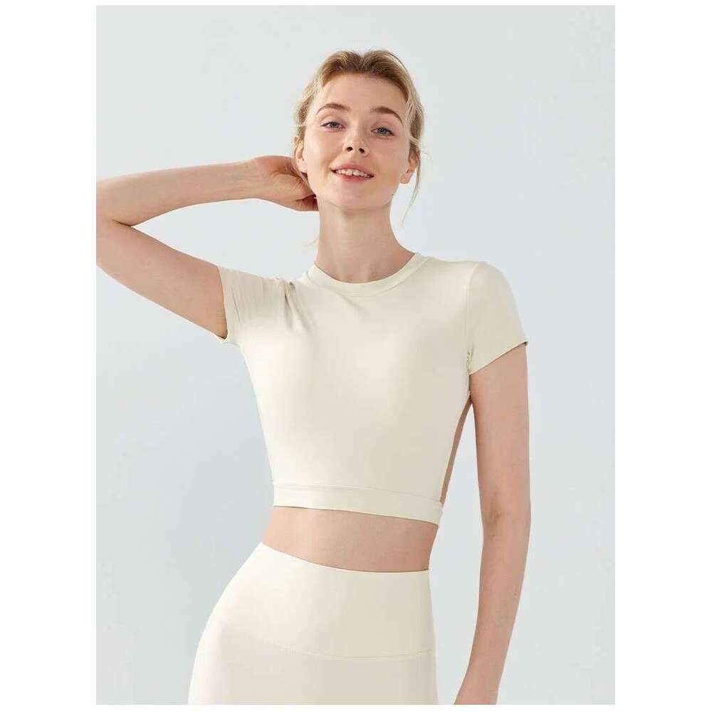 Nude Bamboo Fiber Women's Yoga Sport T - Shirt with Chest Pad for Summer Fitness