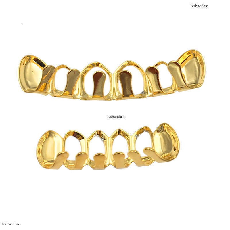 New HIPHOP Grillz Engraved Hollow Hip Hop Gold Teeth Set
