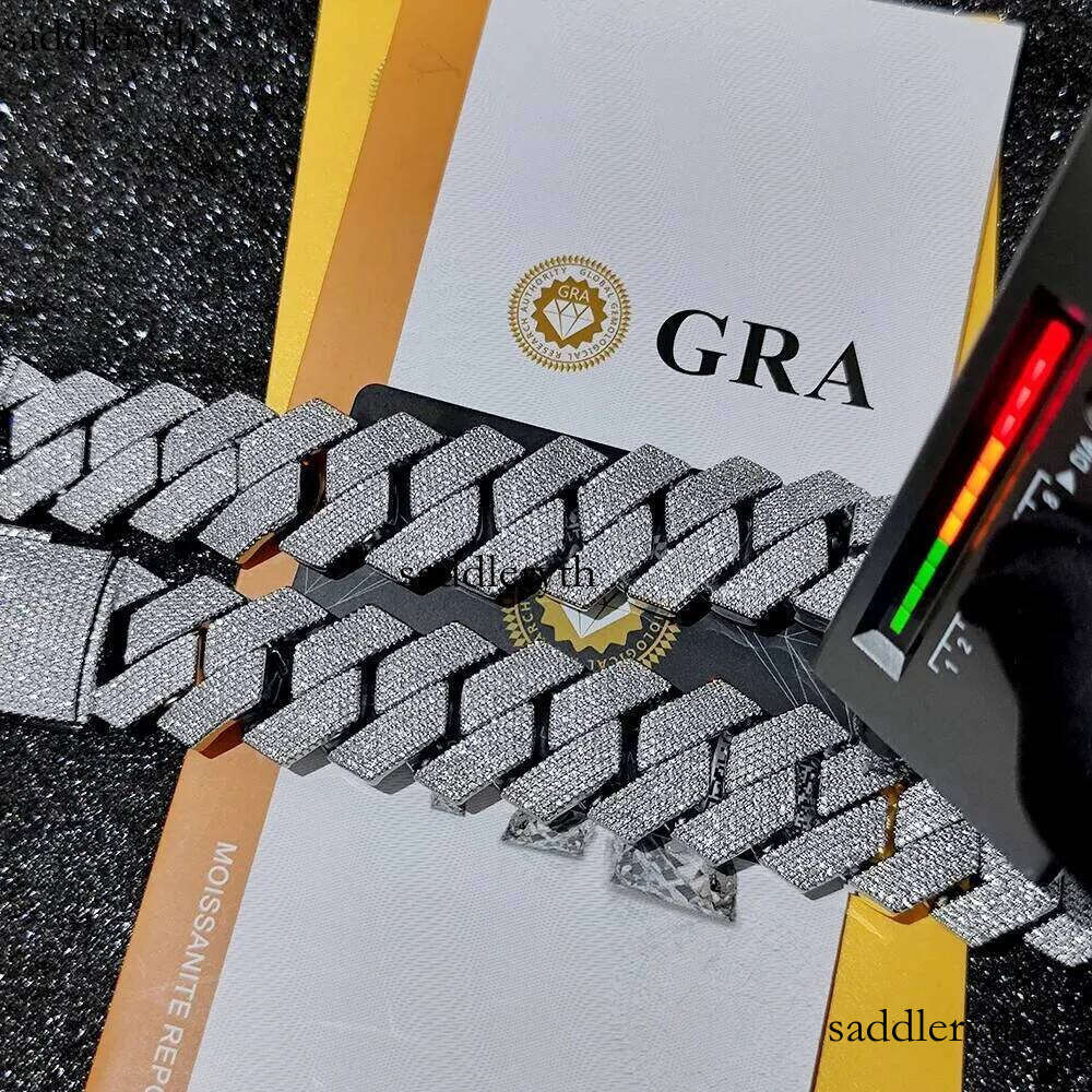 Pass Dia Test GRA Moissanite 25mm Wide 6Rows Solid Sier Cuban link chain for Rapper Hip Hop VVS Iced Out Necklace