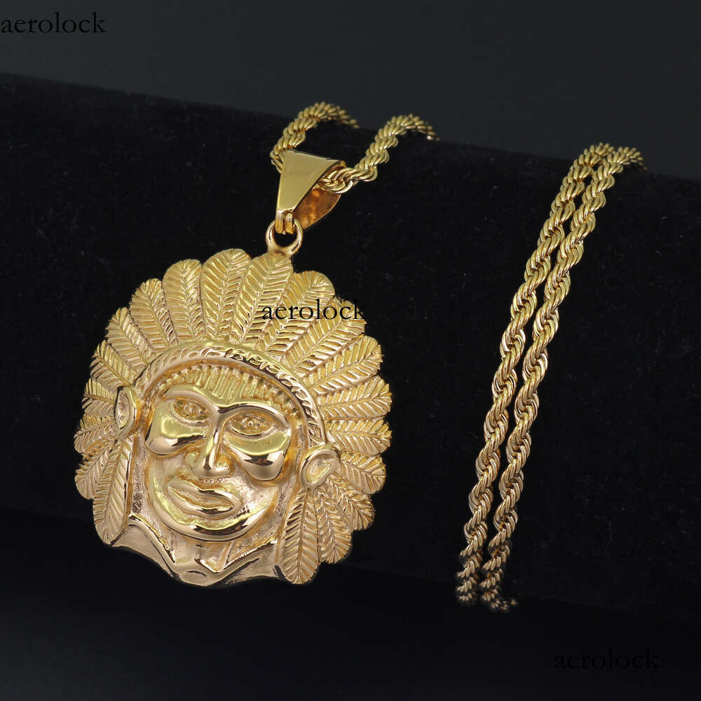 Punk Necklace Indian Chief Warrior Pendant Titanium Steel Hip Hop Jewelry