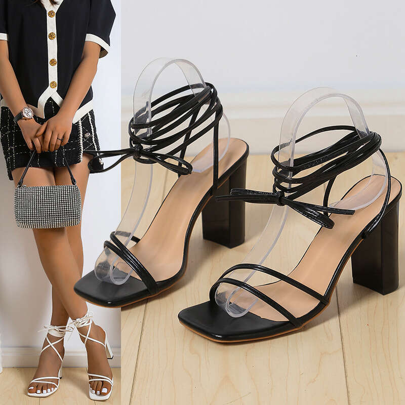 35-43 Plus Size Heel Sandals for Designer shoes Women 2025 Summer New Style Lace-Up Sexy Square Toe High Heels Size 43 Women's Shoes