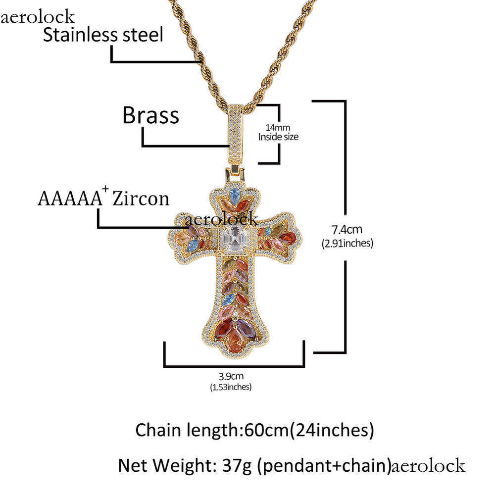 Hip-Hop Personality Light Full Dia Wheat Spike Cross Pendant Fashion Creative Colorful Moissanite chain Exquisite Versatile Jewelry