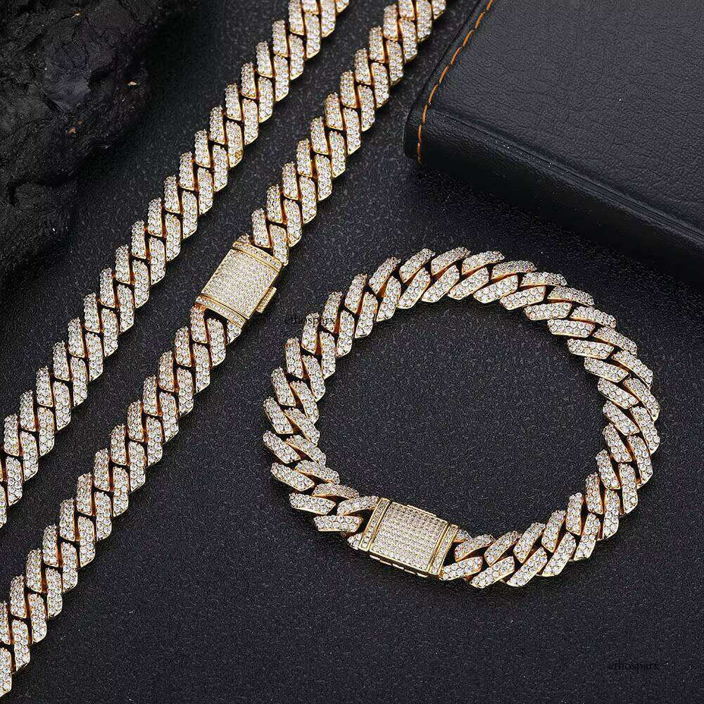 Nuoya 10mm Iced Out CZ Dia Gold Miami Cuban Link Chain Necklace Men Hip Hop Jewelry