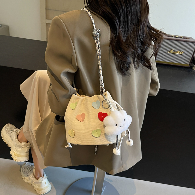 Women's Bag 2025 New Solid Color Chain Luxury Bag Designer Bag Strap Pendant Bucket Bag Simple Stylish Fashion Versatile Shoulder Bag Crossbody B