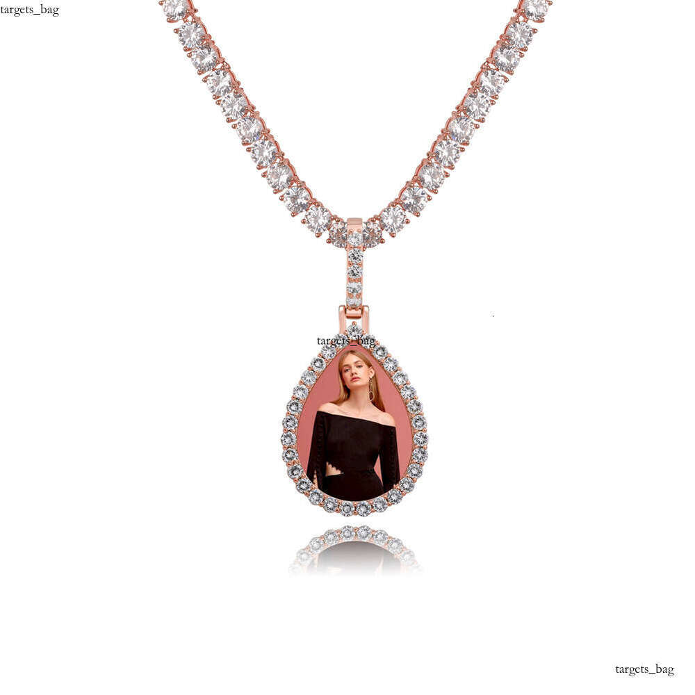 Full Dia Hip-Hop Water Drop Pendant Sterling Silver Moissanite chain Oval Memory Photo Frame Necklace Personalized DIY