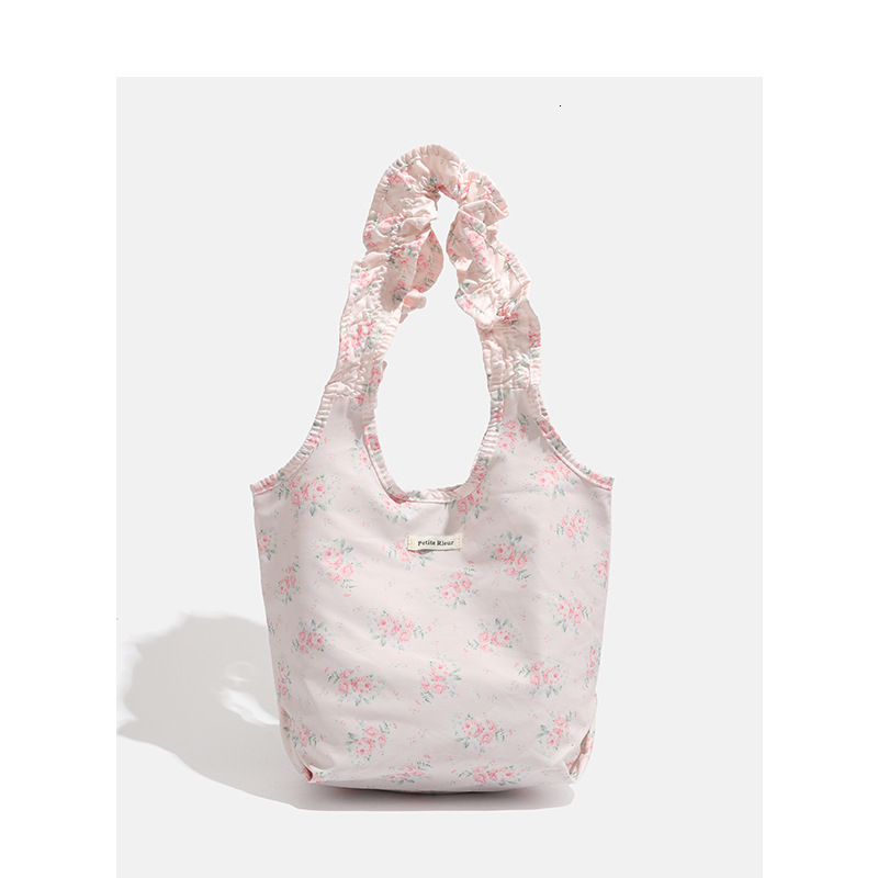Cute Floral Lotus Leaf Tote Canvas Large Capacity Commuting Shoulder Bag ddmymoon
