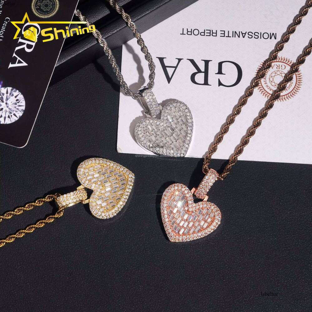 Pass Tester Elegent Style Women Gift Cute Jewelry VVS1 Moissanite Dia S Sier Iced Out Heart Charm Pendant