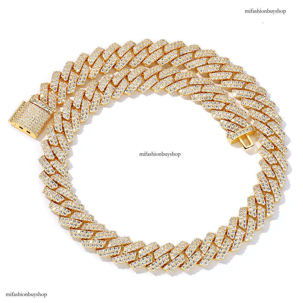 14mm Double Row Moissanite chain Rhombus Cuban Chain Trendy Full Dia Men's Necklace Jewelry