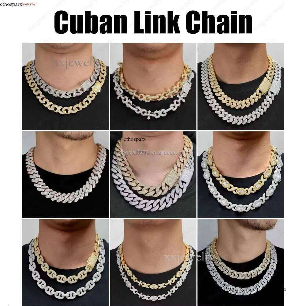 Hiphop Jewelry Men Women Necklace Sier Gold Plated Iced Out 8mm Dia Moissanite Cuban k Chain