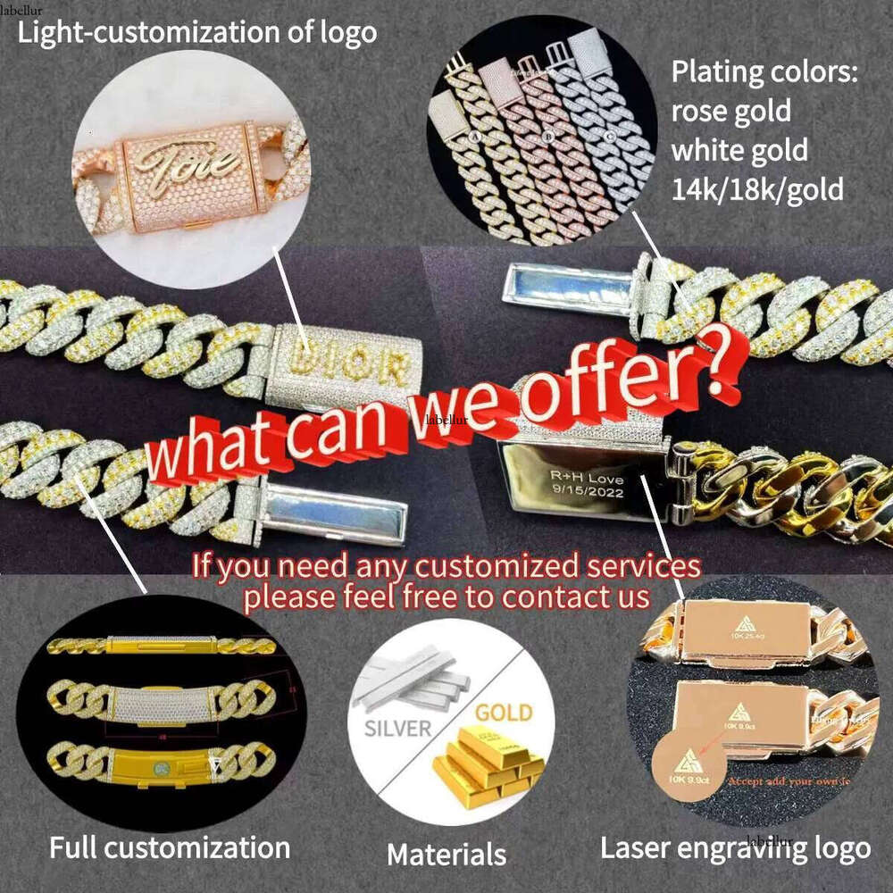 White Gold Plated Sterling Sier VVS Moissanite Dia Cuban Link Chain Bracelet Iced Out Mossanite Jewelry for Men