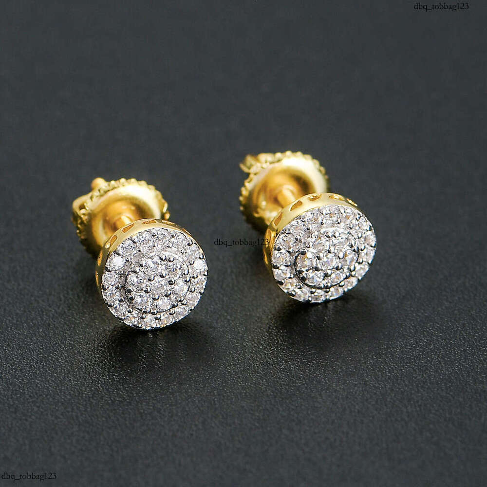 S Men's Round Micro Paved Zircon Sier Stud Earrings Hip Hop Accessories