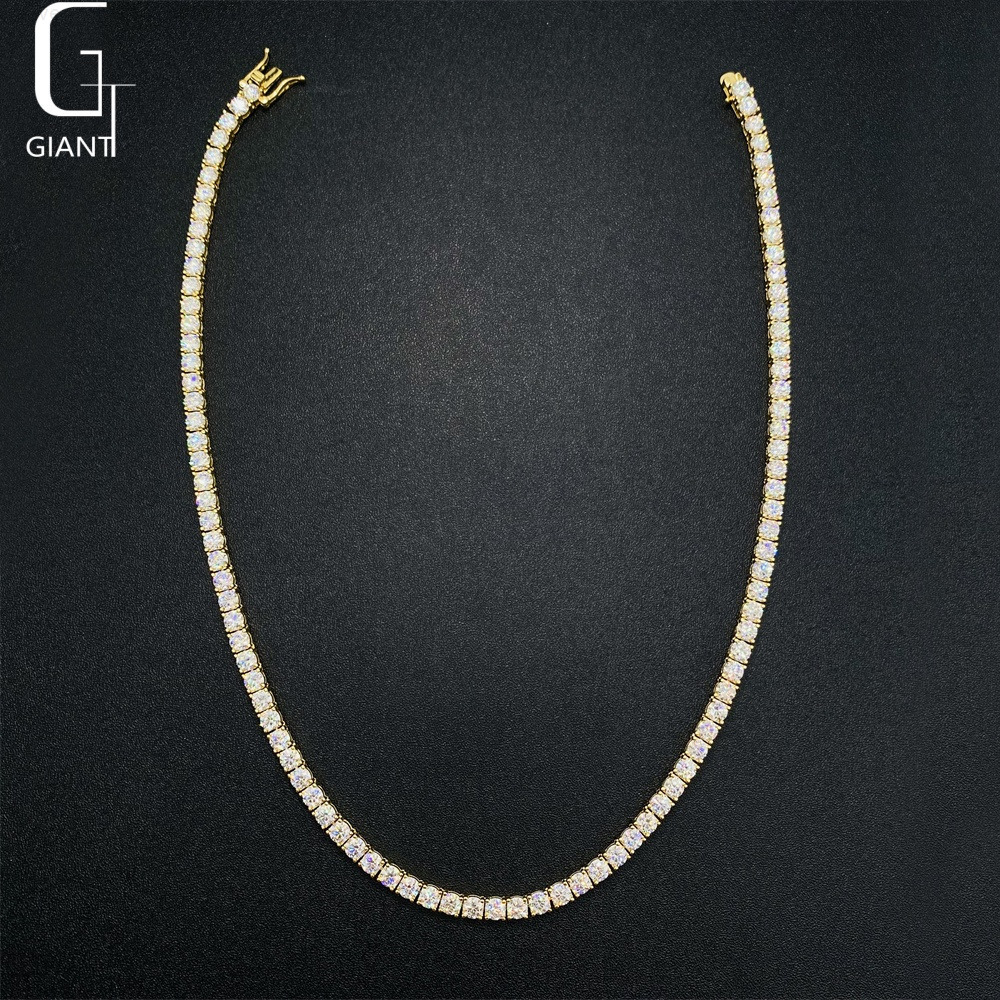 New Arrival 3mm 4mm Moissanite Tennis Necklace Hip Hop Fine Jewelry 925 Silver Diamond Tennis Link Chain Necklace