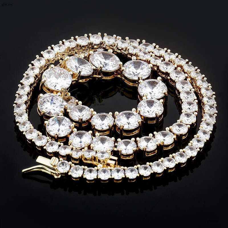 Single Row Moissanite chain Gradient Size Personality Tennis Chain Real Gold Plated Necklace