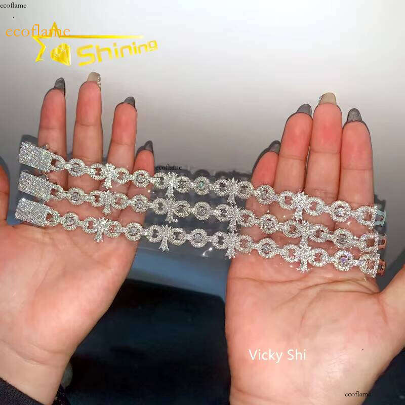 Hip Hop Jewelry 13MM Width Sterling Sier Infinity Cuban Custom Men Iced Out Cross Moissanite Bracelet