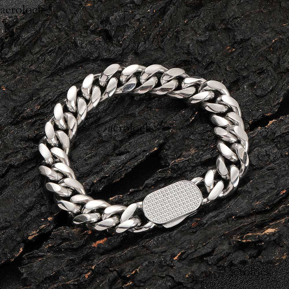 Hip Hop Men's Titanium Necklace Trendy Brand Sterling Silver Inlaid Dia Cuban Chain Bracelet Jewelry