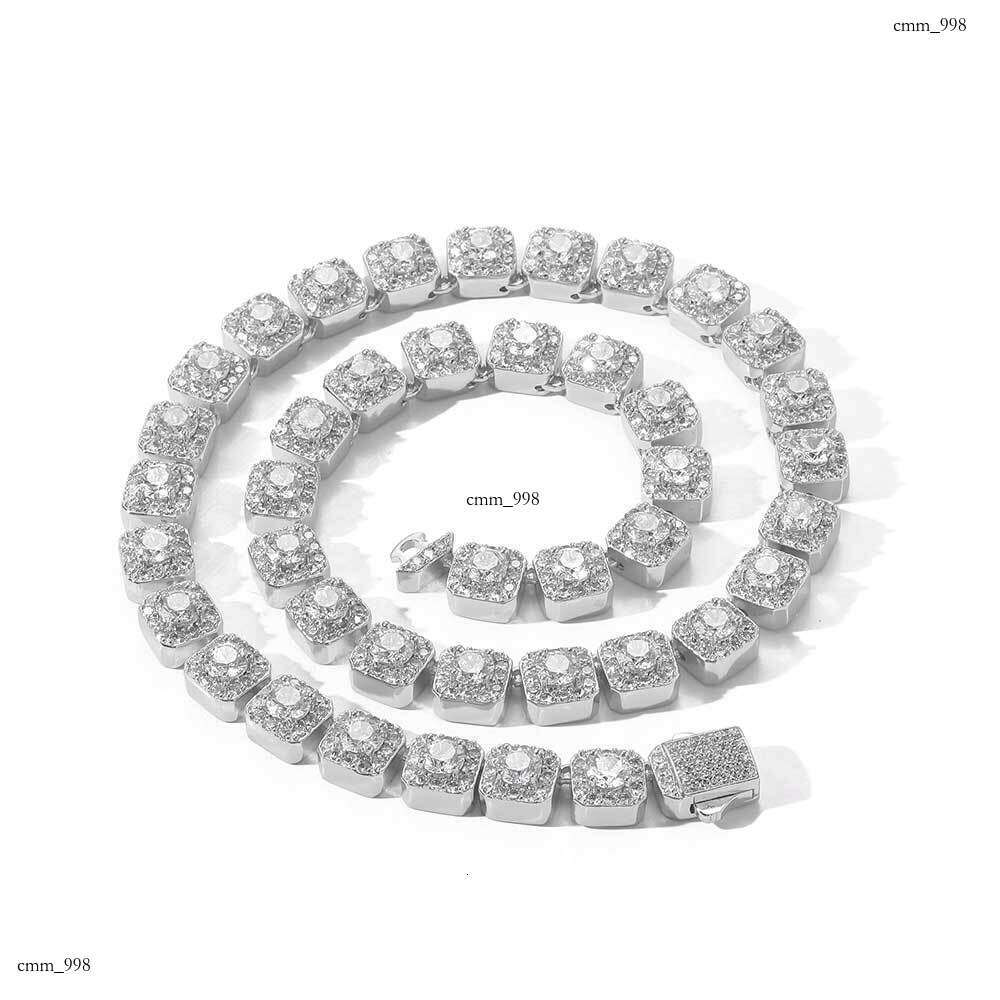 New 10mm Spring Buckle Square Rock Sugar Chain Moissanite chain Trendy Hip-Hop Men's Necklace Jewelry