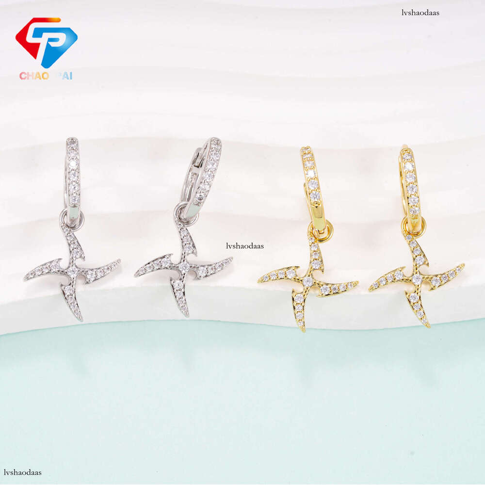Micro-inlaid Moissanite Windmill Shape Light Unisex High-end Exquisite Stud Earrings Jewelry