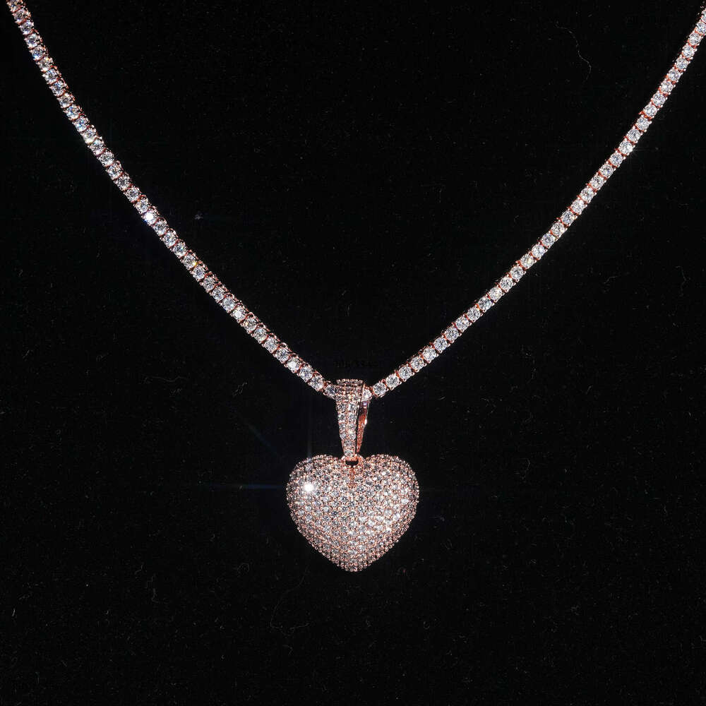 Wuzhou Heart-Shaped Pendant Sterling Silver Inlaid Moissanite chain Full Dia Hip-Hop Trendy Wearable 6.5m Necklace