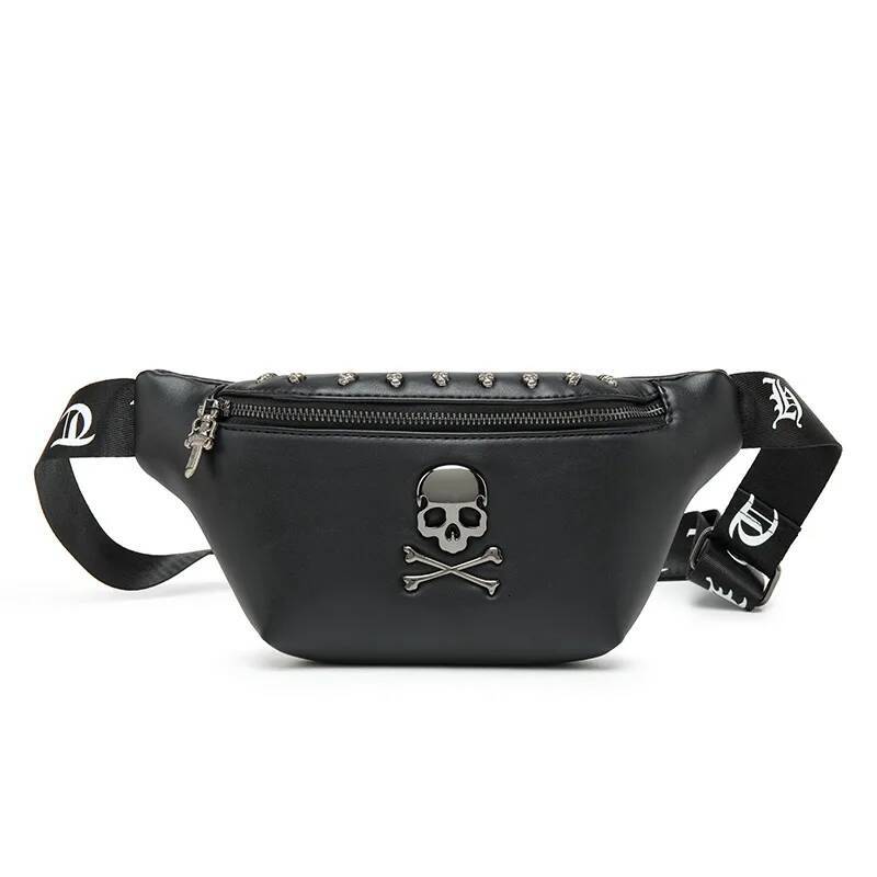 Cool Unisex Pu Leather Chest Skull Fanny Women Black Waist Pack Ladies Punk Belt High Quality Bum Bag