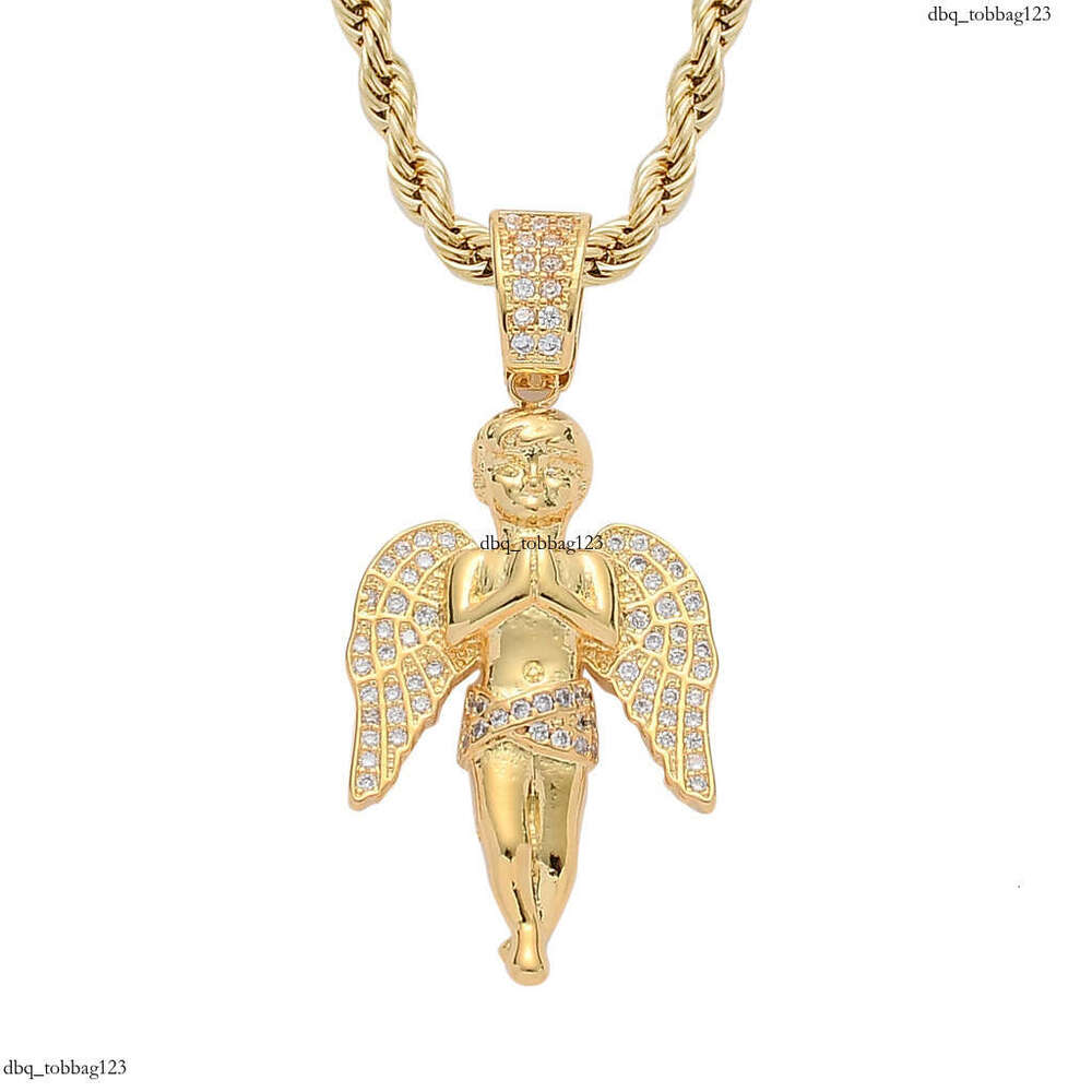 Double Fist Angel Pendant Gold Micro Paved Moissanite chain Hip Hop Punk Men's Necklace