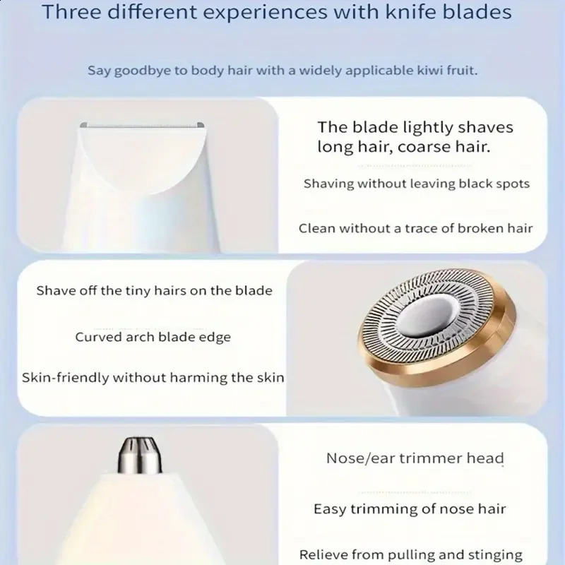 1pc Blissful 3-in-1 Electric Hair Removal Kit for Women - USB Rechargeable Trimmer Nose Hair Clipper Full Body Epilator 250805