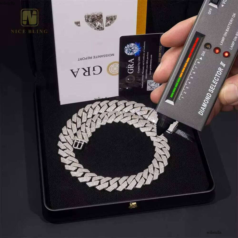 Pass Tester Sterling Sier18mm Custom Iced Out Hip Hop Jewelry VVS Moissanite Dia Cuban Link Chain Necklace