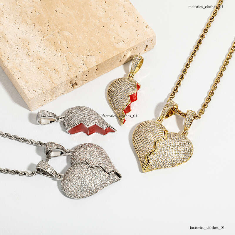 Trendy Combination Necklace Hip-Hop Gold-Plated Full Moissanite chain Men's Fashion Heartbreak Pendant Jewelry