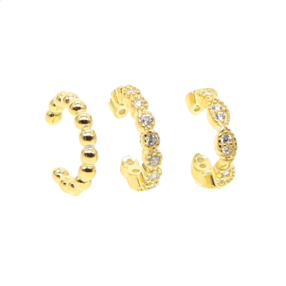 Latest GOLDED stacking cuffs clip earring women girl no piercing classic simple micro pave cz circle 925 sterling silver jewelry 250807