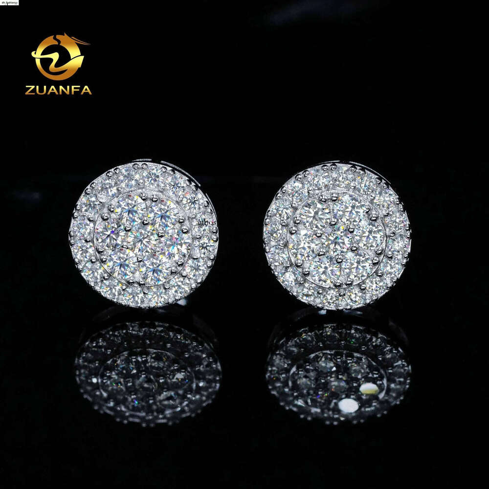 Round cluster s sterling sier gold plated micro pave studs screw back women men vvs dia moissanite earring stud