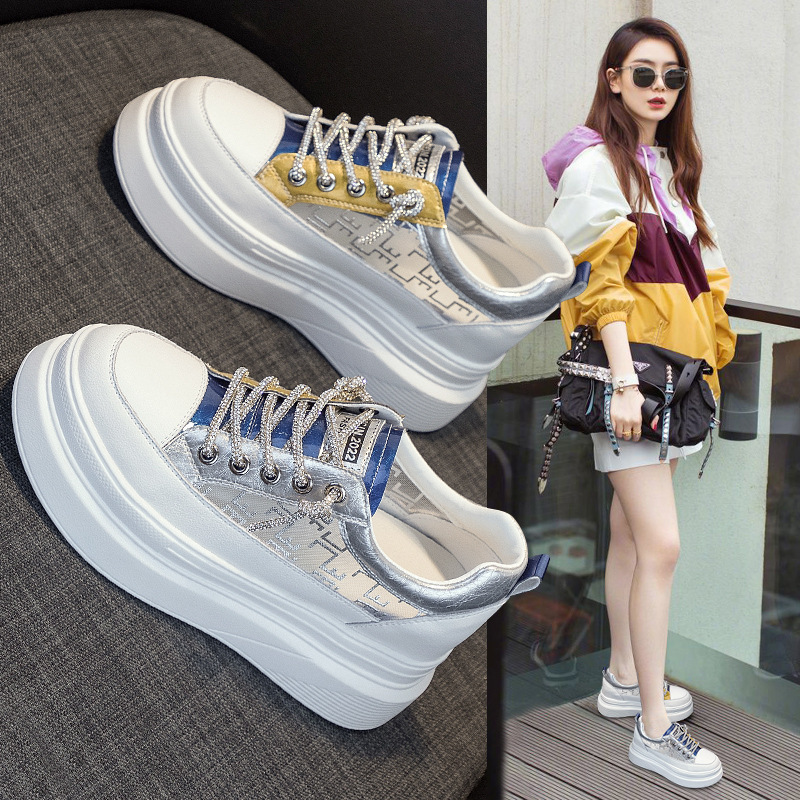 Thick soled sneakers 2025 designer's new height increasing women's shoes with mesh straps