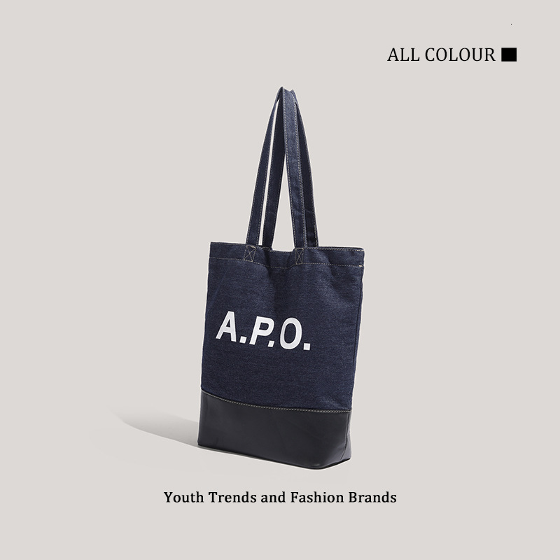 Korean Style Trendy Denim Patchwork Letter Large Capacity Commuter Tote Personality Shoulder Bag ddmymoon