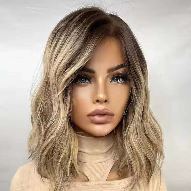 Authentic European Blonde Synthetic Brown Root short wig Je Hair 13x4 Lace Front Wig For Women Daily Party Use